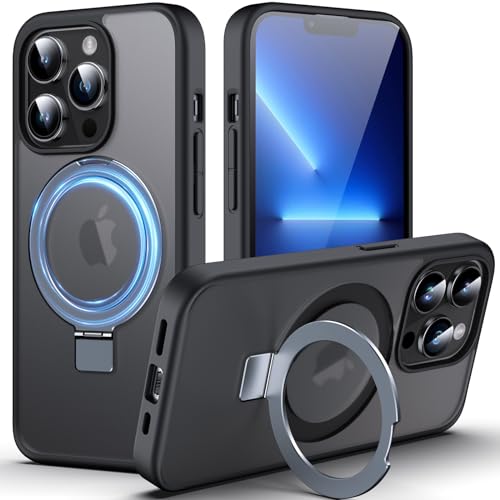 DASFOND Hülle für iPhone 13 Pro mit Ständer, [Kompatibel mit MagSafe ] [All-in-1] Upgraded Magnetische Matt Case mit Unsichtbar Ständer, Handyhülle mit Militär stoßfesten Schutzhülle, Schwarz von DASFOND