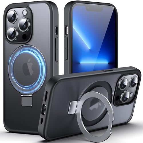 DASFOND für iPhone 13 Pro Hülle mit MagStänder, [Kompatibel mit MagSafe] Militär Handyhülle Stoßfest und Kratzfest, Magnetische Matte Case Schutzhülle mit Ringhalter, Schwarz von DASFOND