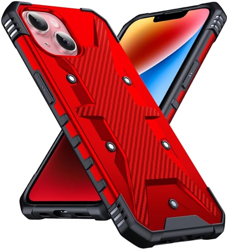 DASFOND Hülle für iPhone 14/13 Case mit Kameraschutz, 2024 Upgrade Militär Stoßfest Bumper Handyhülle Schutzhülle [für Handyhalterung Auto Magnet], Rot von DASFOND