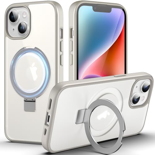 DASFOND für iPhone 14/13 Hülle mit MagStänder, [Kompatibel mit MagSafe] Militär Handyhülle Stoßfest und Kratzfest, Magnetische Matte Case Schutzhülle mit Ringhalter, Grau von DASFOND