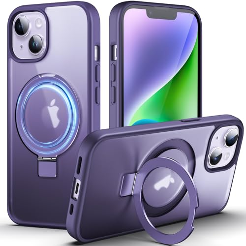 DASFOND für iPhone 14/13 Hülle mit MagStänder, [Kompatibel mit MagSafe] Militär Handyhülle Stoßfest und Kratzfest, Magnetische Matte Case Schutzhülle mit Ringhalter, Lila von DASFOND