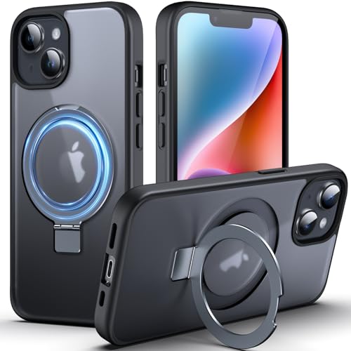 DASFOND für iPhone 14/13 Hülle mit MagStänder, [Kompatibel mit MagSafe] Militär Handyhülle Stoßfest und Kratzfest, Magnetische Matte Case Schutzhülle mit Ringhalter, Schwarz von DASFOND