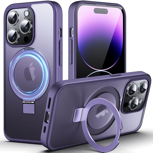 DASFOND für iPhone 14 Pro Hülle mit MagStänder, [Kompatibel mit MagSafe] Militär Handyhülle Stoßfest und Kratzfest, Magnetische Matte Case Schutzhülle mit Ringhalter, Lila von DASFOND
