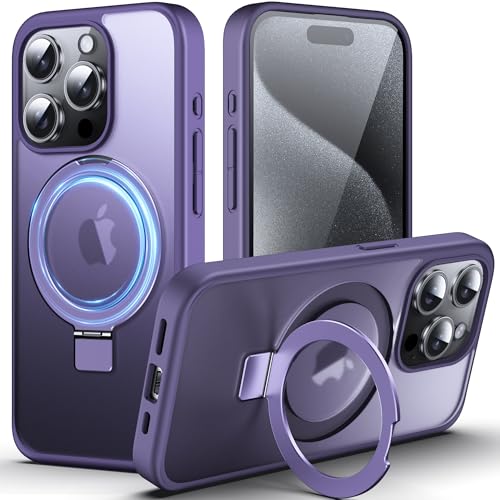 DASFOND für iPhone 15 Pro Hülle mit MagStänder, [Kompatibel mit MagSafe] Militär Handyhülle Stoßfest und Kratzfest, Magnetische Matte Case Schutzhülle mit Ringhalter, Lila von DASFOND