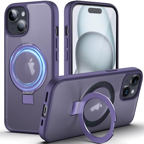 DASFOND Hülle für iPhone 15 mit Mag Ständer, [Kompatibel mit MagSafe ] [All-in-1] Upgraded Magnetische Matt Case mit Unsichtbar Ständer, Handyhülle mit Militär stoßfesten Schutzhülle, Lila von DASFOND
