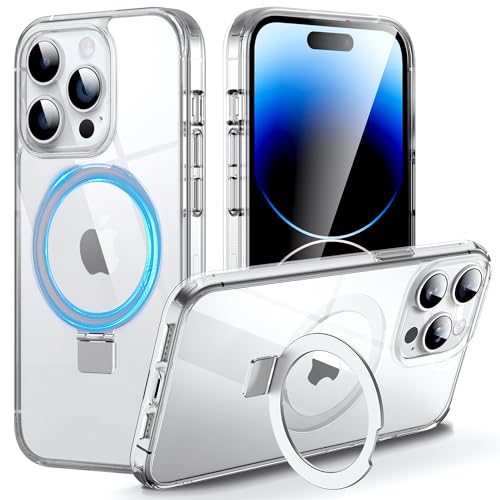 DASFOND Mag-Stand Schutzhülle für iPhone 14 Pro, 2023 Upgraded [All-in-1] [Kompatibel mit MagSafe] Unsichtbarer Ringständer Transparente Handyhülle für iPhone 14 Pro 6,1 Zoll, transparent von DASFOND