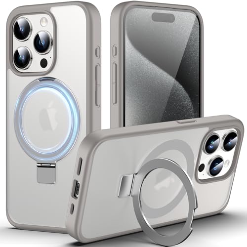 DASFOND Mag-Stand Schutzhülle für iPhone 15 Pro, 2023 [All-in-1] [kompatibel mit MagSafe], unsichtbarer Ringständer, transparente, matte Handyhülle für iPhone 15 Pro 15,5 cm (6,1 Zoll), Grau von DASFOND