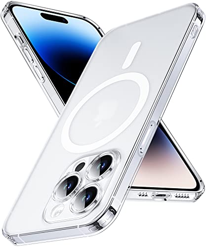 DASFOND Transparente Matt Magnetisch für iPhone 14 Pro Max Hülle, [Kompatibel mit MagSafe ] [Leuchtend Luminous] Magnetische für 14 Pro Max Handyhülle mit Kameraschutz Stoßfest Schutzhülle, Clear von DASFOND