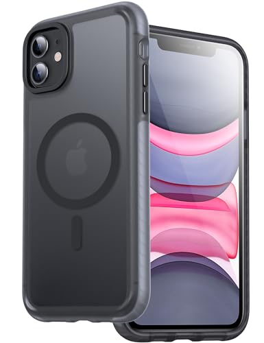 DASFOND für iPhone 11 Hülle, [Kompatibel mit MagSafe ] Magnetisch Handyhülle Transparente Matt Rückseite Dünn stoßfesten Streifen Schutzhülle Case, Schwarz von DASFOND