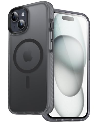 DASFOND für iPhone 15 Hülle, [Kompatibel mit MagSafe ] Magnetisch Handyhülle Transparente Matt Rückseite Dünn stoßfesten Streifen Schutzhülle Case, Schwarz von DASFOND