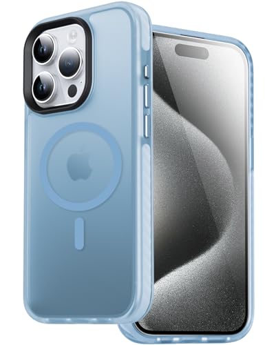 DASFOND für iPhone 15 Pro Max Hülle, [Kompatibel mit MagSafe ] Magnetisch Handyhülle Transparente Matt Rückseite Dünn stoßfesten Streifen Schutzhülle Case, Blau von DASFOND