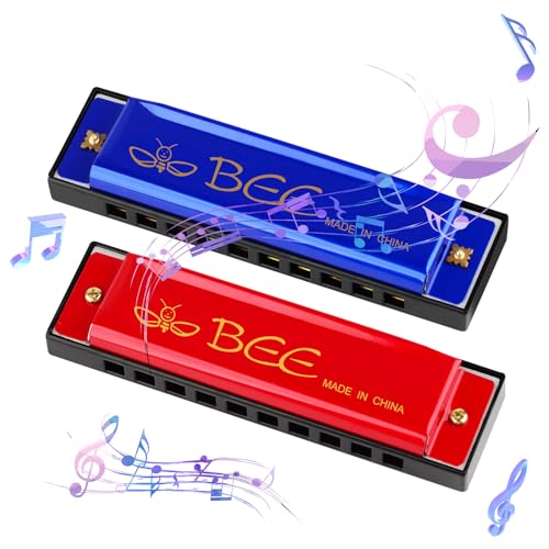 2 Stück Mundharmonika, 10 Löcher 20 Töne Blues Mundharmonika Tonart C Diatonische Mundharmonika Perfektes Musikgeschenk für Kinder Erwachsene Anfänger und Interpreten (Rot Blau) von DASHUAIGE