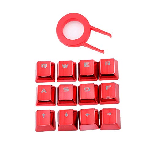 DASVHENG 12 Tasten Rote Farbtastenkappen Double Shot Injection Backlit OEM-Profil ANSI-Layout Metallisch galvanisiert für mechanische Switch-Tastaturen mit Key Puller (Red) von DASVHENG