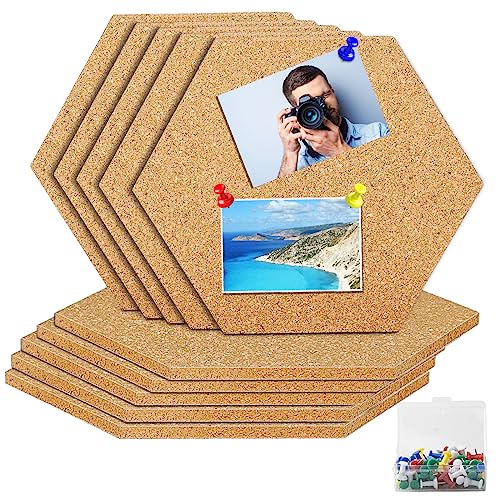 10 Stück Pinnwand Kork, Sechseckige Korkplatte Selbstklebende Korkwand, Korkplatten für Die Wand mit 70 Stück Pushpin, Memoboard Wird Notizen, Aufhängen von Fotos, Bilder, Zimmer Deko von DATEFUN