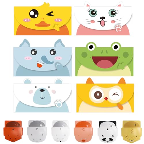 DATIFF 12Pcs Tier Briefpapier Kinder Tiere Grußkarten mit Hase Elefant Katze Fuchs Tiger Eule Ente Frosch Eisbär Panda Schwein Bär Faltbar Geburtstagskarten Glückwunschkarten für Junge Mädchen von DATIFF