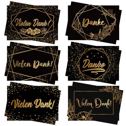 DATIFF 24 Stück Silvester Dankeskarten Schwarz Gold Danksagungskarten 8.4 x 5.3cm Happy New Year Vielen Dank Grußkarten Neujahr Dankeschön Postkarten Thank You Karten für 2025 Silvester Neujahr von DATIFF