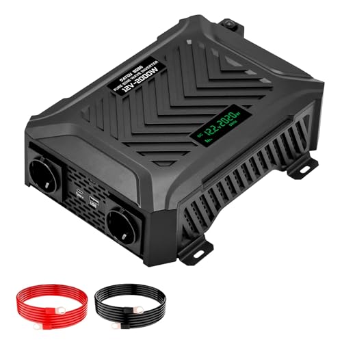 DATOUBOSS 2000W/4000W Spannungswandler 12v auf 230v Reiner Sinus Wechselrichter Power Inverter mit 2 EU Steckdosen, USB/Type-C und LCD Anzeige, Umwandler für LKW Camping Haushaltsgeräten von DATOUBOSS
