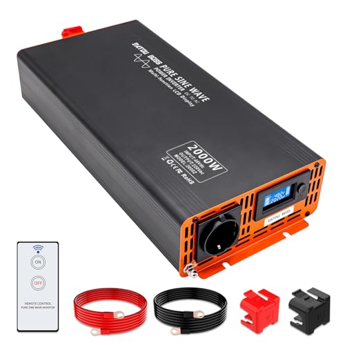 DATOUBOSS Reiner Sinus Wechselrichter 2000W DC 48V auf 230V AC Spannungswandler Power Inverter mit Fernbedienung Bildschirm LCD 1xAC-Steckdosen für Wohnmobil von DATOUBOSS