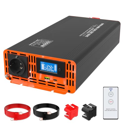 DATOUBOSS Wechselrichter Reiner Sinus 2000W/4000W Spannungswandler 24V 230V LCD-Display und 1x USB + 1xtype-c Spannungswandler Reiner Sinus Inverter Pure Sine Wave von DATOUBOSS