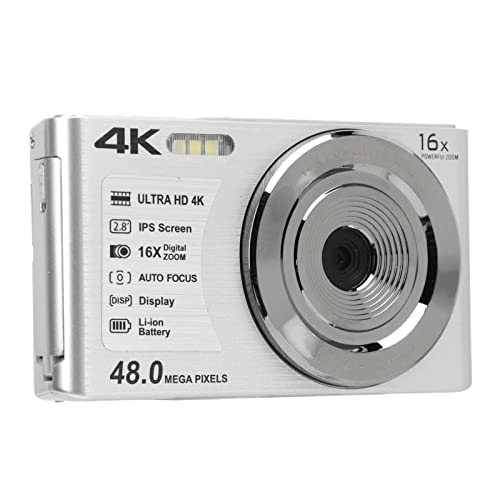 DAUERHAFT Digitalkamera, 16-facher Digitalzoom, integriertes Fülllicht, Mini-Digitalkamera, 48 MP Bildauflösung für Jugendliche(Silber) von DAUERHAFT