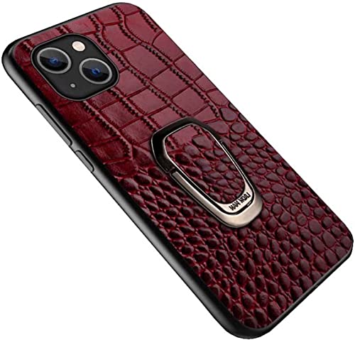 DAVNO Krokodilmuster Leder Fahrer Telefonhülle, für Apple iPhone 14 Plus Hülle 6,7 Zoll 2022 Rückseite Handyhülle mit magnetischem Fingerständer (Farbe: Rot) von DAVNO