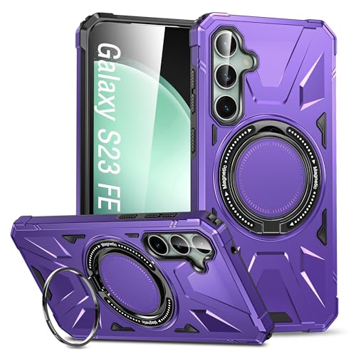 DAWEIXEAU Drehbare magnetische Ring Hülle für Galaxy S23 FE,Kompatibel mit MagSafe 360° Ring Ständer Stoßfeste HandyHülle für Samsung Galaxy S23 FE 6.4" (Violett) von DAWEIXEAU