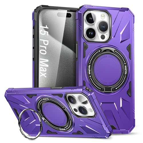 DAWEIXEAU Drehbare magnetische Ring Hülle für iPhone 15 Pro Max,Kompatibel mit MagSafe 360° Ring Ständer Stoßfeste HandyHülle für iPhone 15 Pro Max 6.7" (Violett) von DAWEIXEAU