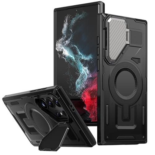DAWEIXEAU Hülle für Galaxy S22 Ultra/S23 Ultra,Kameraschutz und Ständer Kompatibel mit MagSafe Stoßfeste Schutzhülle für Samsung Galaxy S22 Ultra/S23 Ultra (Schwarz) von DAWEIXEAU