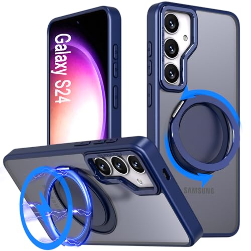 DAWEIXEAU Hülle für Galaxy S24,Kompatibel mit MagSafe 360° Drehbare magnetische Ring Ständer Stoßfeste HandyHülle für Samsung Galaxy S24 (Blau) von DAWEIXEAU