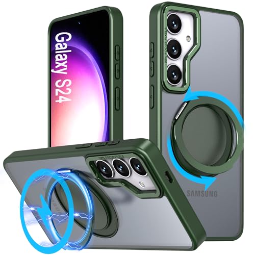 DAWEIXEAU Hülle für Galaxy S24,Kompatibel mit MagSafe 360° Drehbare magnetische Ring Ständer Stoßfeste HandyHülle für Samsung Galaxy S24 (Grün) von DAWEIXEAU