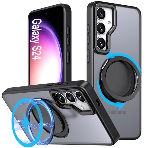 DAWEIXEAU Hülle für Galaxy S24,Kompatibel mit MagSafe 360° Drehbare magnetische Ring Ständer Stoßfeste HandyHülle für Samsung Galaxy S24 (Schwarz) von DAWEIXEAU