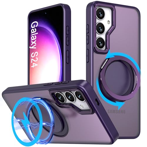 DAWEIXEAU Hülle für Galaxy S24,Kompatibel mit MagSafe 360° Drehbare magnetische Ring Ständer Stoßfeste HandyHülle für Samsung Galaxy S24 (Violett) von DAWEIXEAU