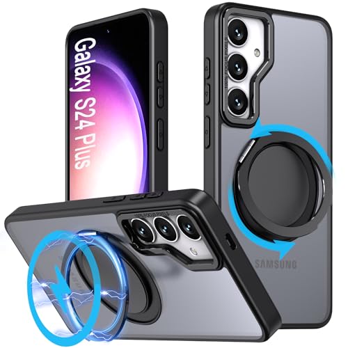 DAWEIXEAU Hülle für Galaxy S24 Plus,Kompatibel mit MagSafe 360° Drehbare magnetische Ring Ständer Stoßfeste HandyHülle für Samsung Galaxy S24 Plus (Schwarz) von DAWEIXEAU