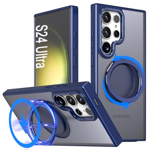 DAWEIXEAU Hülle für Galaxy S24 Ultra,Kompatibel mit MagSafe 360° Drehbare magnetische Ring Ständer Stoßfeste HandyHülle für Samsung Galaxy S24 Ultra (Blau) von DAWEIXEAU