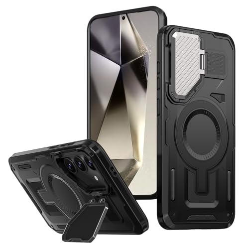 DAWEIXEAU Hülle für Samsung Galaxy S24/Galaxy S25,Magnetische Hülle mit Kameraschutz und Ständer Kompatibel mit MagSafe Stoßfeste Schutzhülle für Samsung Galaxy S24/S25 (Schwarz) von DAWEIXEAU