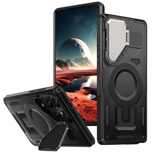DAWEIXEAU Hülle für Samsung Galaxy S25 Ultra,Magnetische Hülle mit Kameraschutz und Ständer Kompatibel mit MagSafe Stoßfeste Schutzhülle für Samsung Galaxy S25 Ultra (Schwarz) von DAWEIXEAU