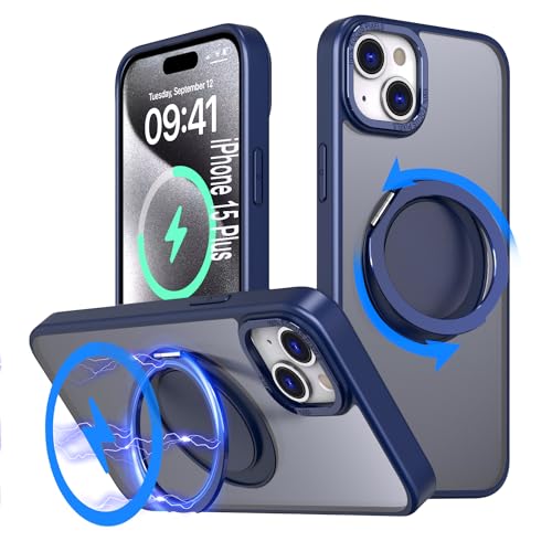 DAWEIXEAU Hülle für iPhone 15 Plus,Kompatibel mit MagSafe 360° Drehbare magnetische Ring Ständer Stoßfeste HandyHülle für iPhone 15 Plus (Blau) von DAWEIXEAU