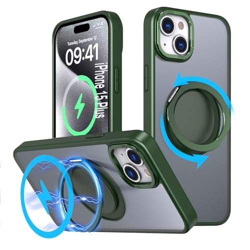 DAWEIXEAU Hülle für iPhone 15 Plus,Kompatibel mit MagSafe 360° Drehbare magnetische Ring Ständer Stoßfeste HandyHülle für iPhone 15 Plus (Grün) von DAWEIXEAU