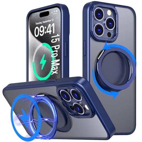 DAWEIXEAU Hülle für iPhone 15 Pro Max,Kompatibel mit MagSafe 360° Drehbare magnetische Ring Ständer Stoßfeste HandyHülle für iPhone 15 Pro Max (Blau) von DAWEIXEAU