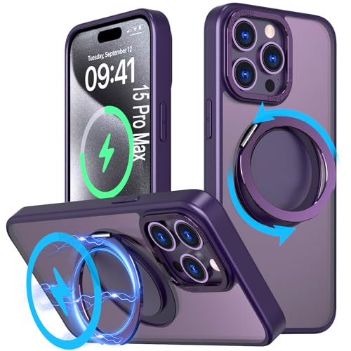 DAWEIXEAU Hülle für iPhone 15 Pro Max,Kompatibel mit MagSafe 360° Drehbare magnetische Ring Ständer Stoßfeste HandyHülle für iPhone 15 Pro Max (Violett) von DAWEIXEAU