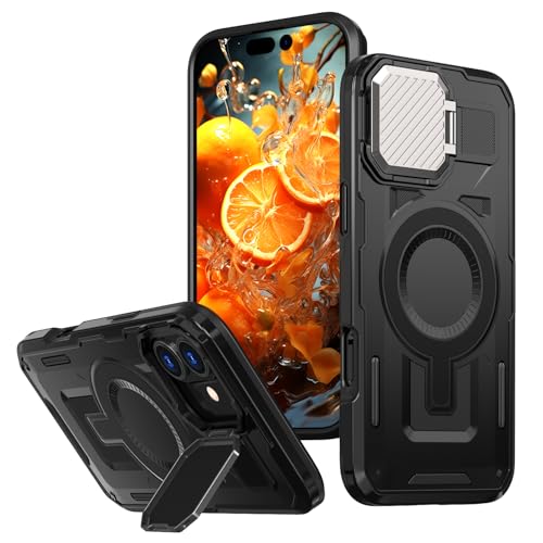 DAWEIXEAU Hülle für iPhone 16,Magnetische Hülle mit Kameraschutz und Ständer Kompatibel mit MagSafe Stoßfeste Schutzhülle für iPhone 16 (Schwarz) von DAWEIXEAU