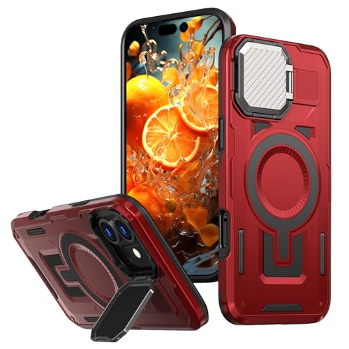 DAWEIXEAU Hülle für iPhone 16 Plus,Magnetische Hülle mit Kameraschutz und Ständer Kompatibel mit MagSafe Stoßfeste Schutzhülle für iPhone 16 Plus (Rosa) von DAWEIXEAU