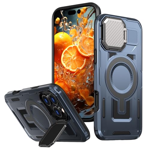 DAWEIXEAU Hülle für iPhone 16 Pro Max,Magnetische Hülle mit Kameraschutz und Ständer Kompatibel mit MagSafe Stoßfeste Schutzhülle für iPhone 16 Pro Max (Blau) von DAWEIXEAU