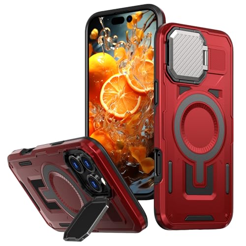 DAWEIXEAU Hülle für iPhone 16 Pro Max,Magnetische Hülle mit Kameraschutz und Ständer Kompatibel mit MagSafe Stoßfeste Schutzhülle für iPhone 16 Pro Max (Rosa) von DAWEIXEAU
