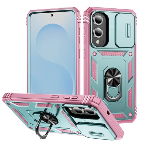 DAWEIXEAU Schutzhülle für Galaxy S25 Edge, Schiebeobjektiv-Schutzhülle, stoßfest, schlagfest, mit Ständer, Schutzhülle für Samsung Galaxy S25 Edge (Rosa Grün) von DAWEIXEAU