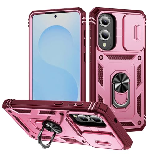 DAWEIXEAU Schutzhülle für Galaxy S25 Edge, Schiebeobjektiv-Schutzhülle, stoßfest, stoßfest, mit Ständer, Schutzhülle für Samsung Galaxy S25 Edge (Rosa Rose) von DAWEIXEAU