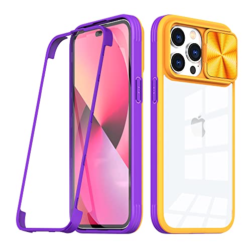 DAWEIXEAU für iPhone 14 Pro Max Hülle,Stoßfest Kratzfeste Transparente Rundumschutz Handyhülle mit verschiebbarem Linsenschutz Schutzhülle für iPhone 14 Pro Max 6.7" (Orange) von DAWEIXEAU