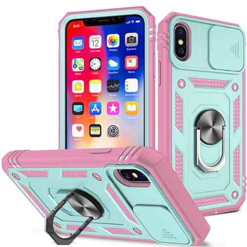 DAWEIXEAU für iPhone X Hülle,iPhone XS Hülle,Kameraschutz Handyhülle Drop Resistance Handys Schutzhülle für iPhone X/XS (5.8") (Rosa Grün) von DAWEIXEAU