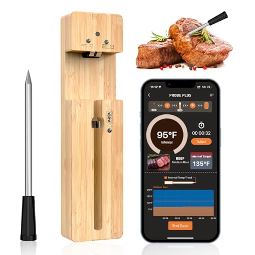 DAWRIS Smarte Fleischthermometer Kabellos 100M Grillthermometer Bluetooth IPX7 Wasserdicht Bratenthermometer Wireless Meat Steak Thermometer Fleisch Kochen für Backofen Grill BBQ Rotisserie Smoker von DAWRIS