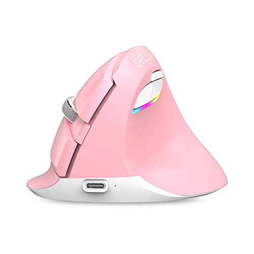 DAY DAY HAPPY Bluetooth vertikale Maus geräuschlose drahtlose Maus Aufladung Dual-Modus Bluetooth 4.0 drahtlose 2,4 GHz USB-Empfänger für PC und Laptop (Pink) von DAY DAY HAPPY